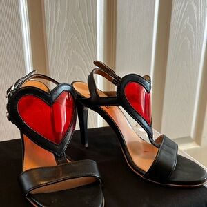 Love Moschino Black Heeled Sandals with Red Heart Detail